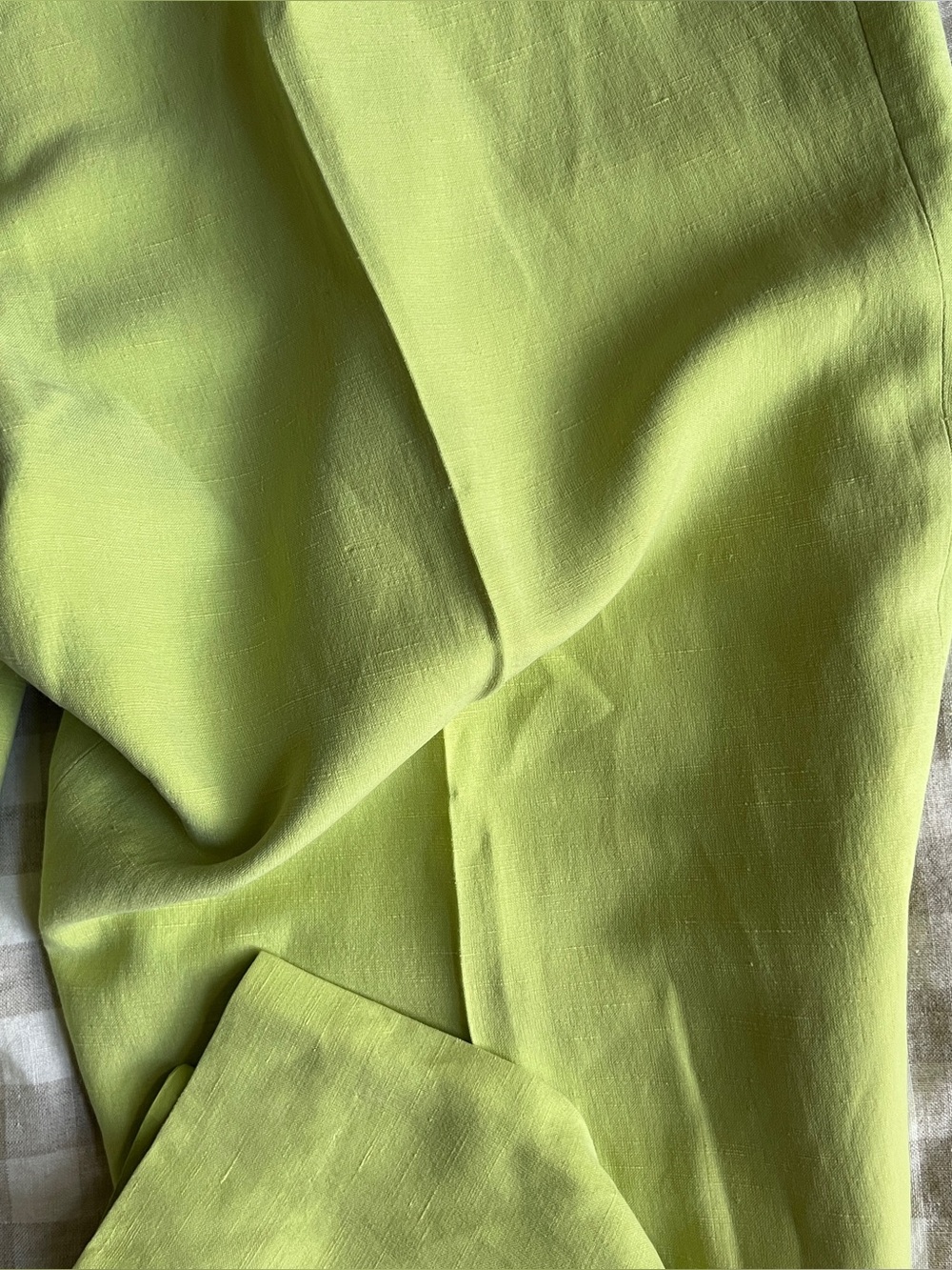 ๐ VINTAGE LAURA ASHLEY LIME GREEN SILK LINEN TROUSERS - Picture 7 of 7